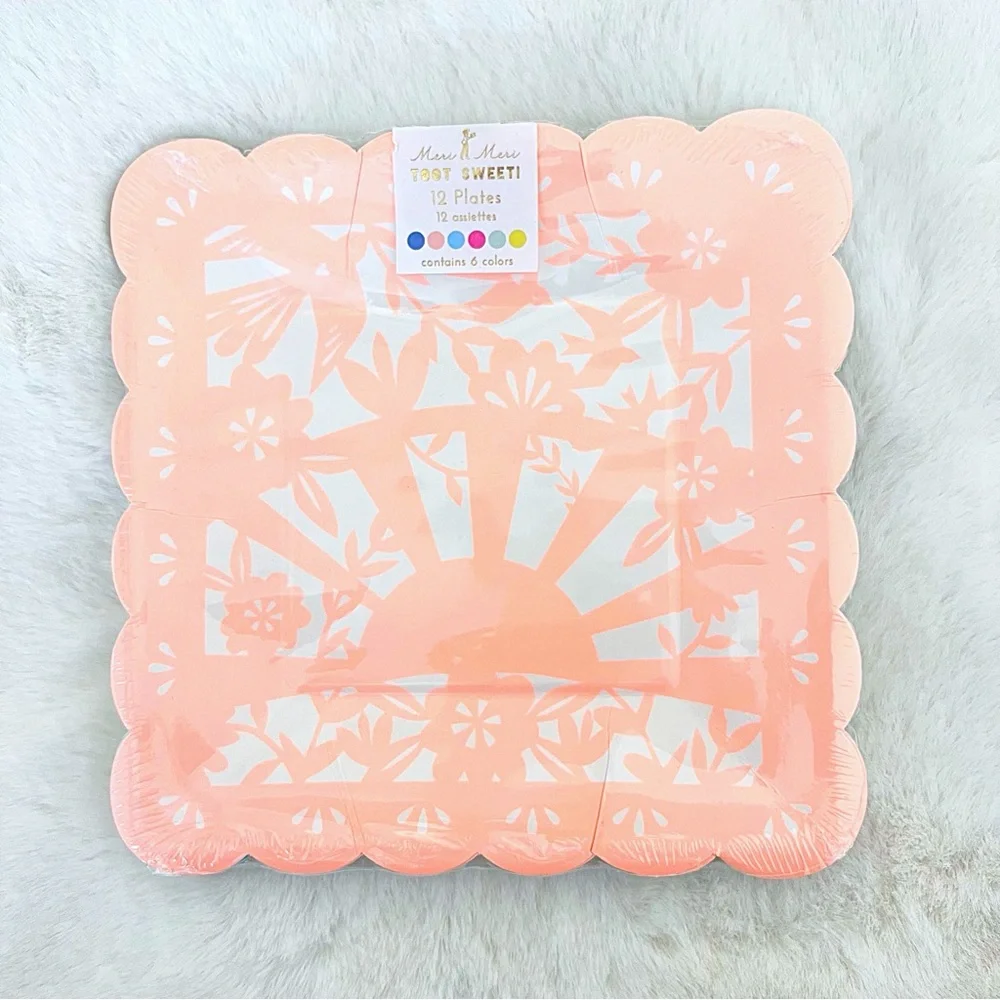 MERI MERI 12 Medium Square Picado FIESTA Themed Party Disposable Paper Plates